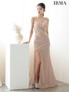 IRMA イルマ バストクロスタックライン/刺繍総レース/シアー切替/スリット入り/タイト ロングドレス ir51923-c