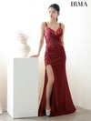 IRMA イルマ バストクロスタックライン/刺繍総レース/シアー切替/スリット入り/タイト ロングドレス ir51923-c