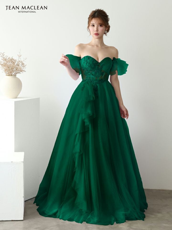 JEAN MACLEAN ジャンマクレーン バタフライモチーフ刺繍/スパンコール/パフスリーブ付き/姫/ロングドレス ja51932-c