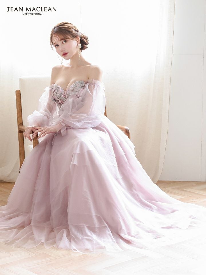 JEAN MACLEAN ジャンマクレーン 立体フラワーモチーフ/コルセット/チュールロングスリーブ/姫/ロングドレス ja51933-c