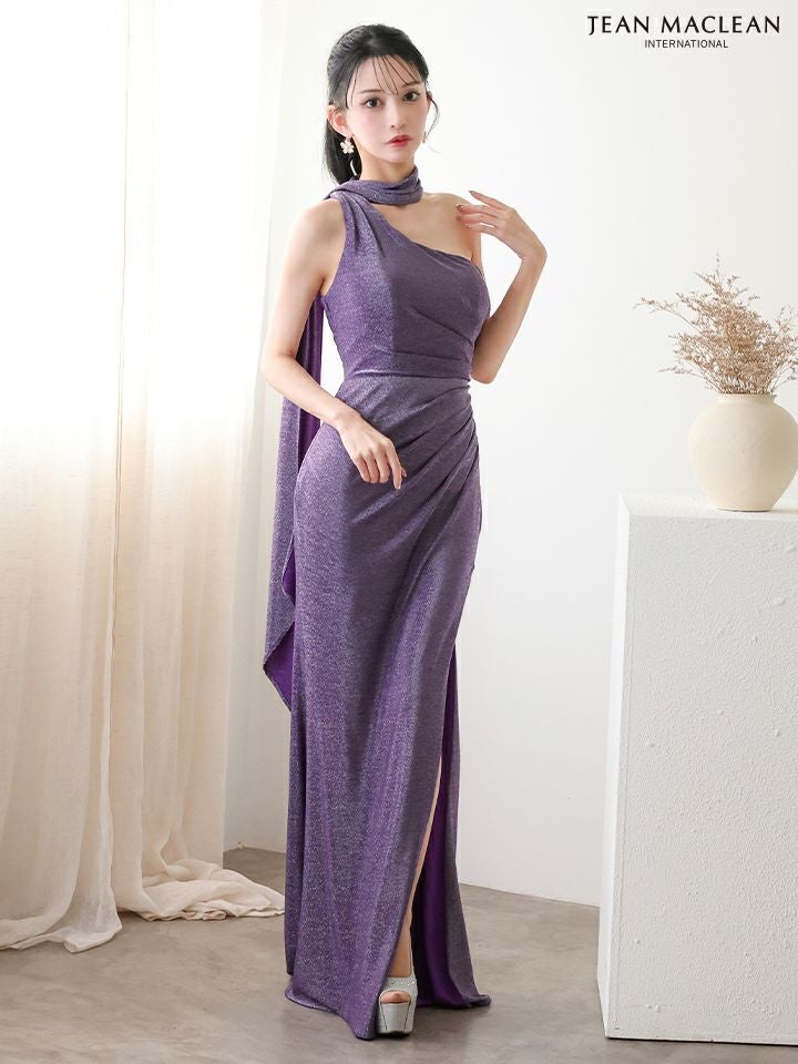 JEAN MACLEAN ジャンマクレーン ワンカラー/ショール付き/2way/ラメニット/ワンショルダー/スリット入り/タイト ロングドレス ja51928-c