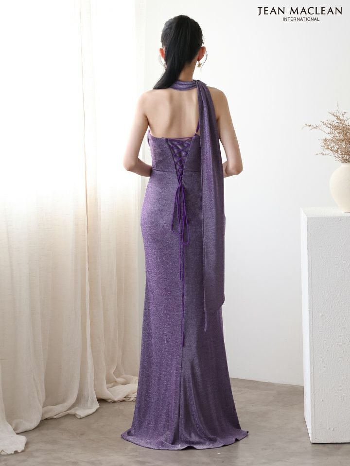 JEAN MACLEAN ジャンマクレーン ワンカラー/ショール付き/2way/ラメニット/ワンショルダー/スリット入り/タイト ロングドレス ja51928-c
