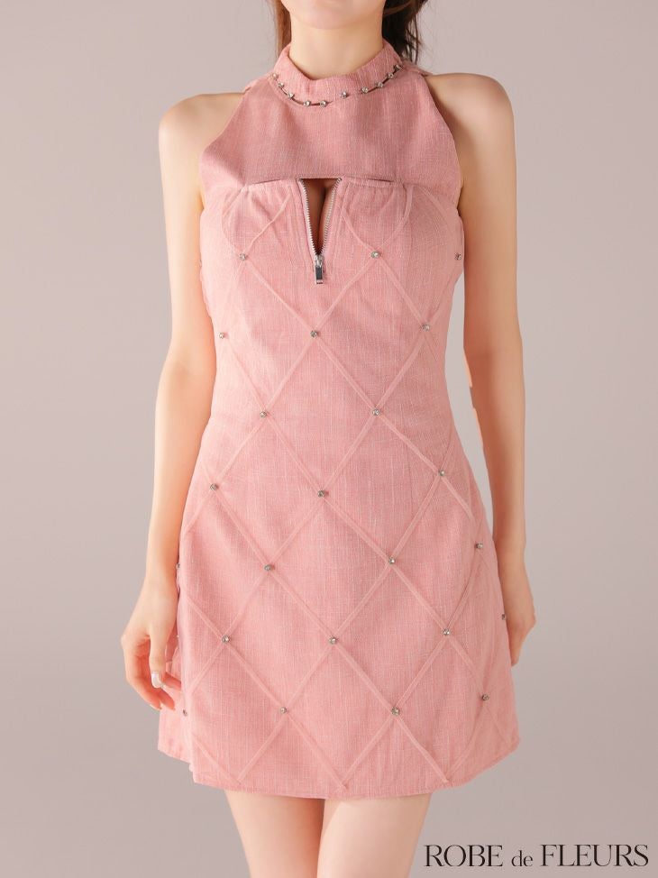 ROBE de FLEURS ローブドフルール 【XSサイズあり】ラメ入りツイードデコルテカッティングタイトミニキャバドレス fm4162-c