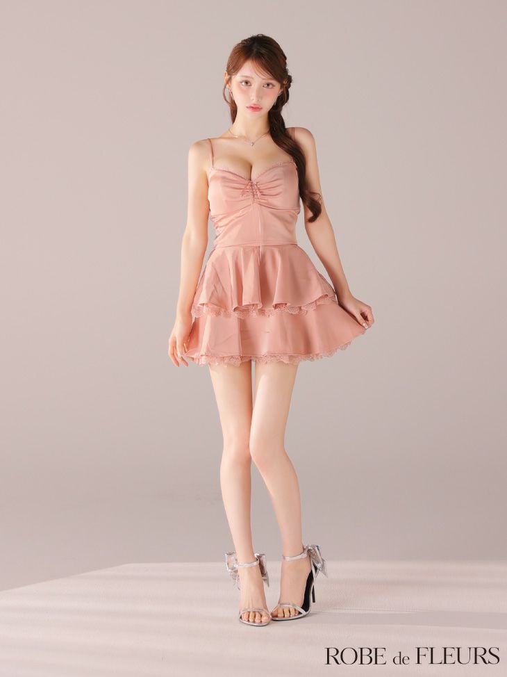 ROBE de FLEURS ローブドフルール【XSサイズあり】ティアードスカートツーピースフレアミニキャバドレス fm4116