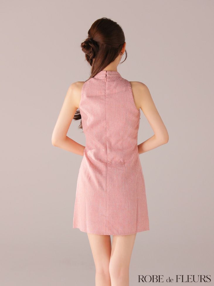 ROBE de FLEURS ローブドフルール 【XSサイズあり】ラメ入りツイードデコルテカッティングタイトミニキャバドレス fm4162