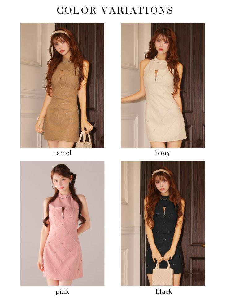 ROBE de FLEURS ローブドフルール 【XSサイズあり】ラメ入りツイードデコルテカッティングタイトミニキャバドレス fm4162