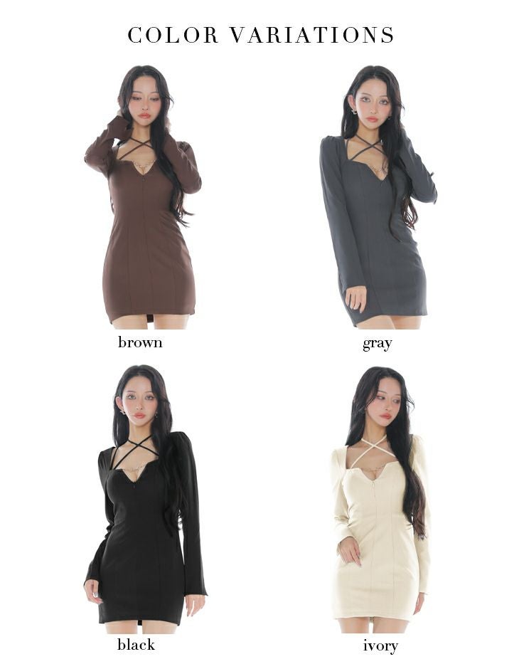 Glossy ローブドフルールグロッシー 【S～Lサイズあり】ホルターバストカットロングスリーブタイトミニキャバドレス gl3953-c