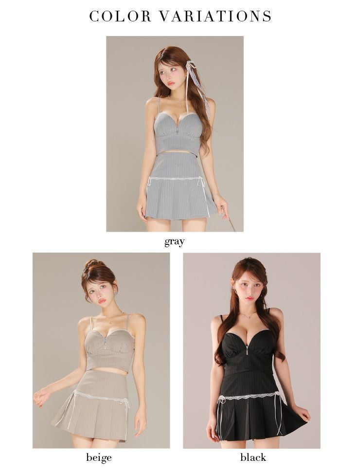 ROBE de FLEURS ローブドフルール 【XSサイズあり】ストライプ柄スカラップレースツーピースフレアミニキャバドレス fm4141-c