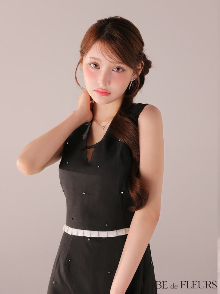 ROBE de FLEURS ローブドフルール 【XSサイズあり】バストリボンストーン付きセットアップミニキャバドレス fm4325-c