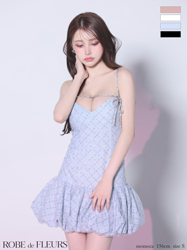 ROBE de FLEURS ローブドフルール 【XSサイズあり】バストリボンストーン付きセットアップミニキャバドレス fm3470-c