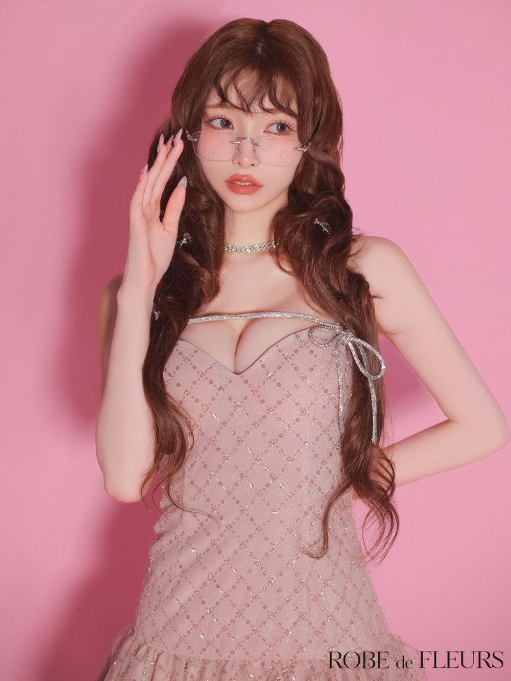 ROBE de FLEURS ローブドフルール 【XSサイズあり】バストリボンストーン付きセットアップミニキャバドレス fm3470-c