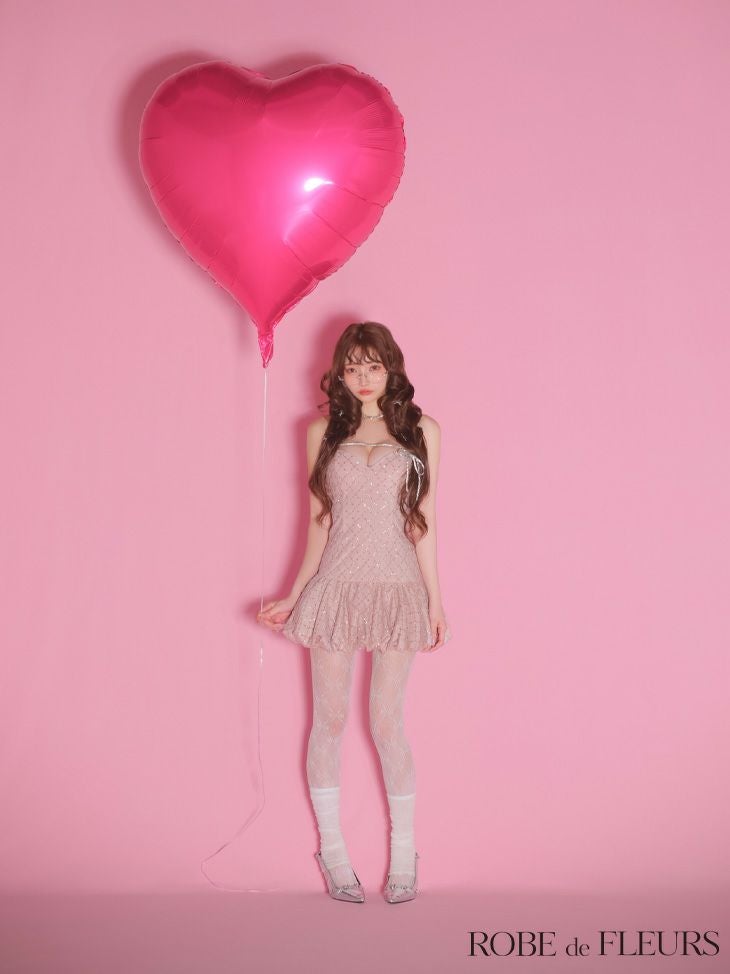 ROBE de FLEURS ローブドフルール 【XSサイズあり】バストリボンストーン付きセットアップミニキャバドレス fm3470-c