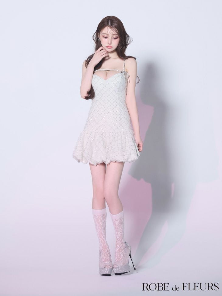 ROBE de FLEURS ローブドフルール 【XSサイズあり】バストリボンストーン付きセットアップミニキャバドレス fm3470-c