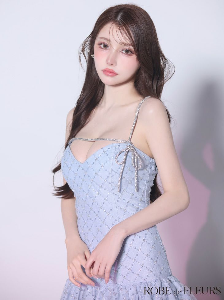 ROBE de FLEURS ローブドフルール 【XSサイズあり】バストリボンストーン付きセットアップミニキャバドレス fm3470-c