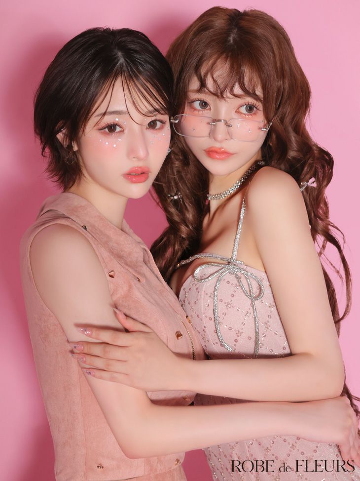 ROBE de FLEURS ローブドフルール 【XSサイズあり】バストリボンストーン付きセットアップミニキャバドレス fm3470-c