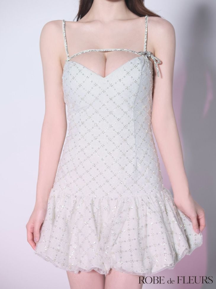 ROBE de FLEURS ローブドフルール 【XSサイズあり】バストリボンストーン付きセットアップミニキャバドレス fm3470-c