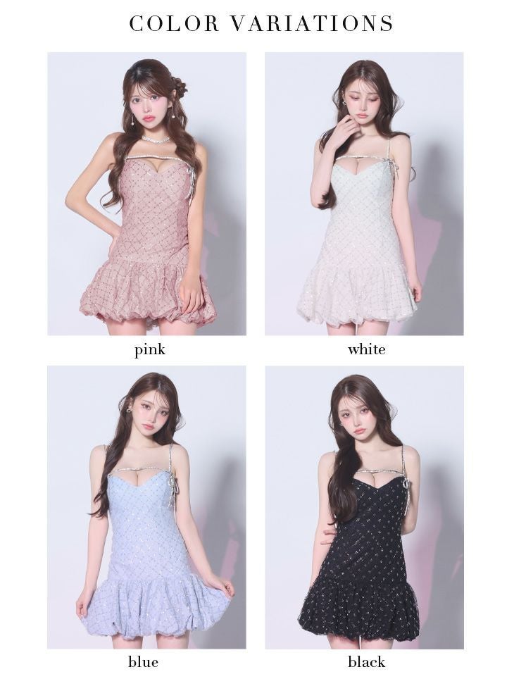 ROBE de FLEURS ローブドフルール 【XSサイズあり】バストリボンストーン付きセットアップミニキャバドレス fm3470-c