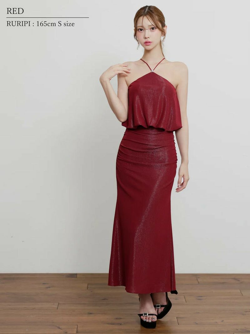 AngelR エンジェルアール ホルターネックチャームラメタイトロングドレス ar25345-ks