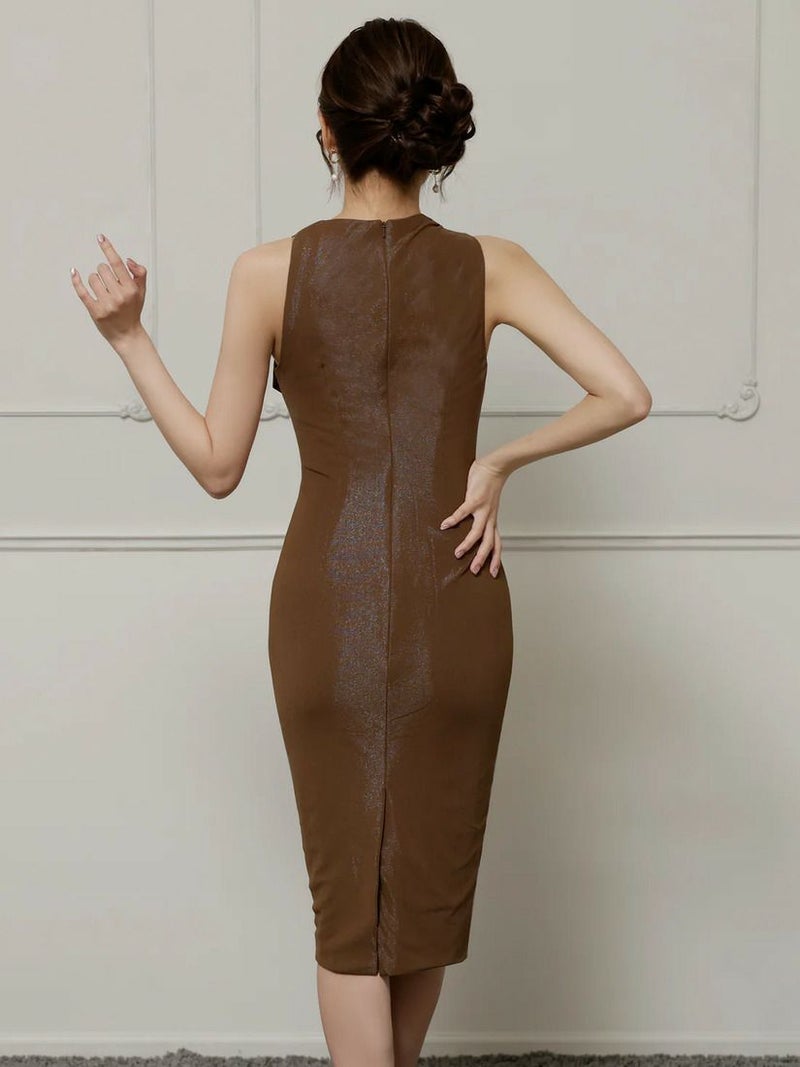 Veautt ヴュート アシンメトリーリボンデザインラメタイトミディアムドレス vt032509