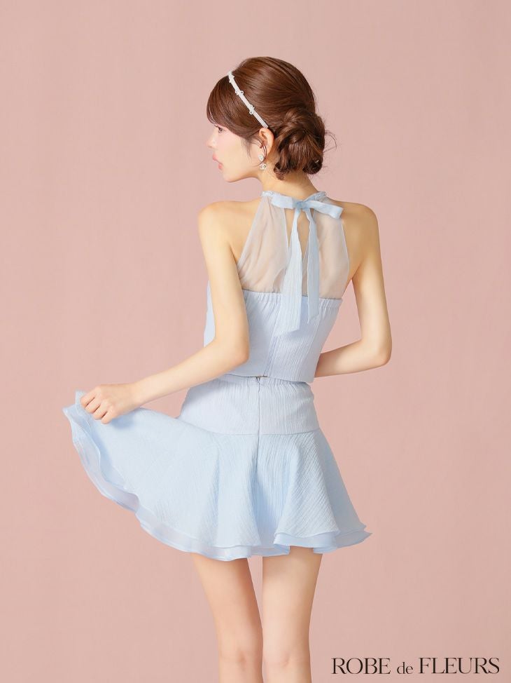ROBE de FLEURS ローブドフルール 【XSサイズあり】ビジューホルターシフォンフレアミニキャバドレス fm4103