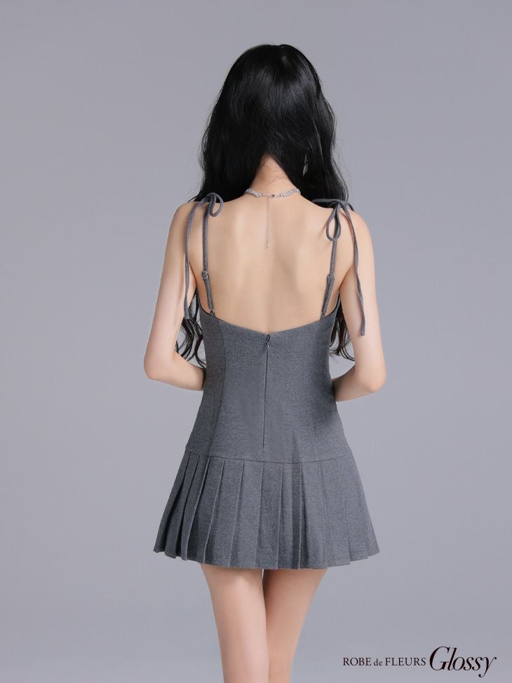 Glossy ローブドフルールグロッシー 【XSサイズあり】肩リボンバストジップフレアミニキャバドレス gl4612