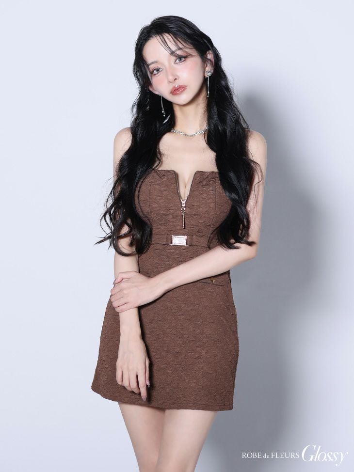Glossy ローブドフルールグロッシー【XSサイズあり】Vカットベルトタイトミニキャバドレス gl4136