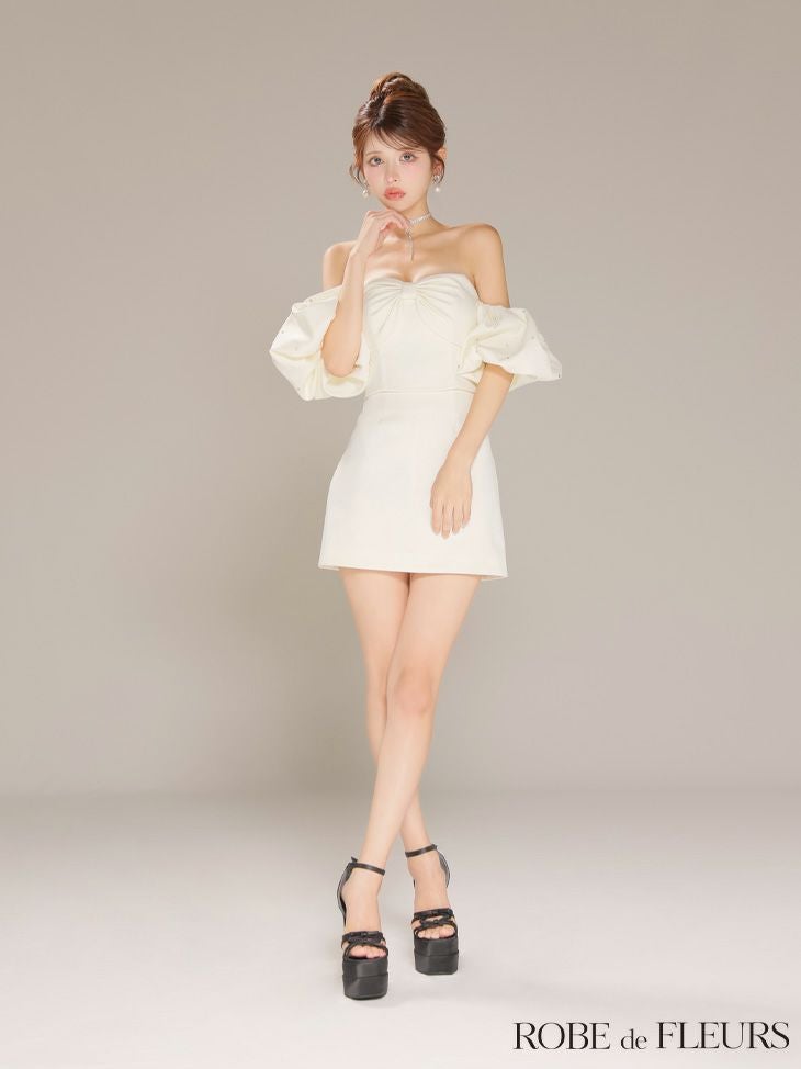 ROBE de FLEURS ローブドフルール 【XSサイズあり】オフショルダービックリボンセットアップタイトミニキャバドレス fm4700-c