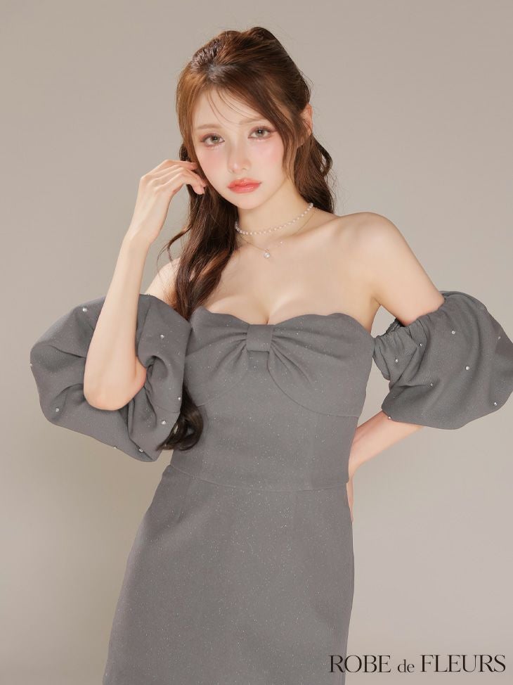 ROBE de FLEURS ローブドフルール 【XSサイズあり】オフショルダービックリボンセットアップタイトミニキャバドレス fm4700-c