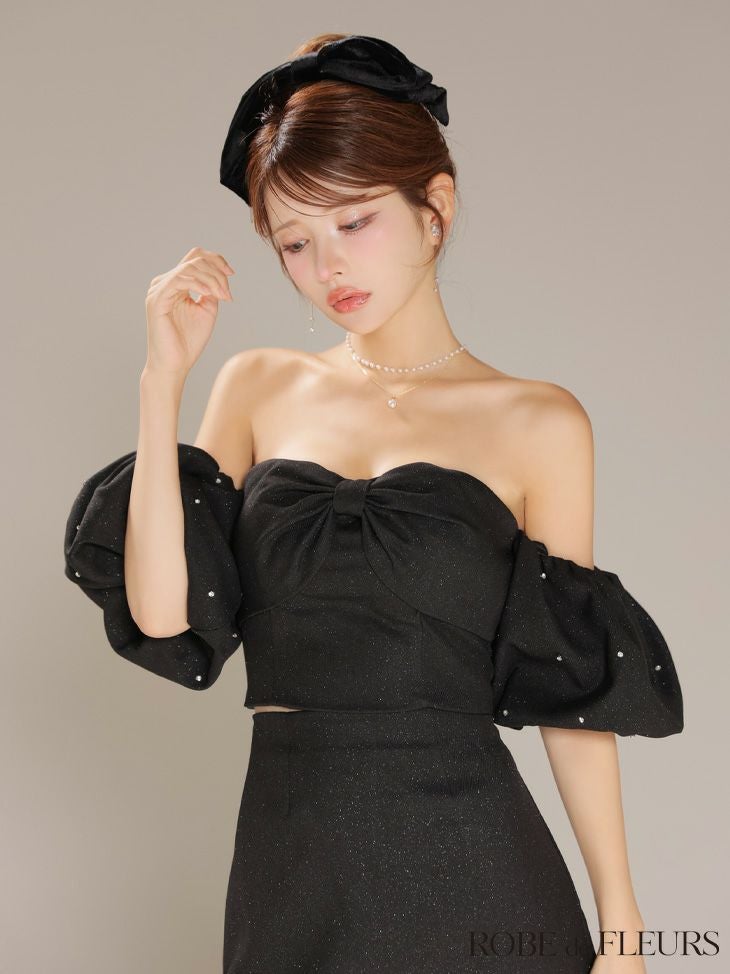 ROBE de FLEURS ローブドフルール 【XSサイズあり】オフショルダービックリボンセットアップタイトミニキャバドレス fm4700-c