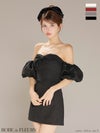 ROBE de FLEURS ローブドフルール 【XSサイズあり】オフショルダービックリボンセットアップタイトミニキャバドレス fm4700