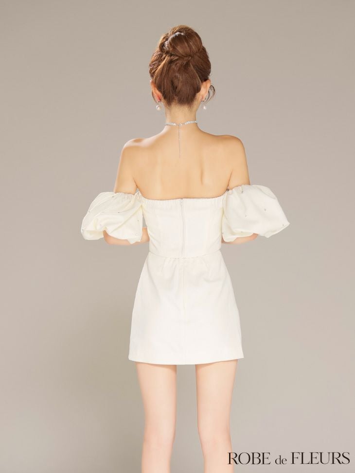 ROBE de FLEURS ローブドフルール 【XSサイズあり】オフショルダービックリボンセットアップタイトミニキャバドレス fm4700