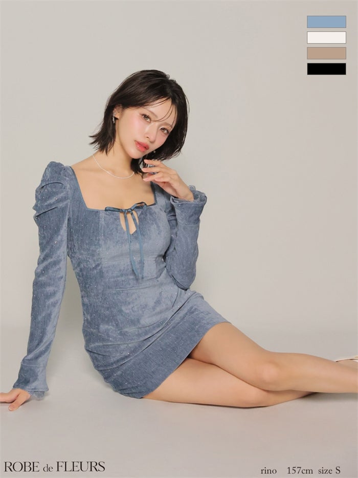 ROBE de FLEURS ローブドフルール 【XSサイズあり】ストーン付きベロアバックオープンタイトミニキャバドレス fm4124-c