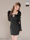 ROBE de FLEURS ローブドフルール 【XSサイズあり】ストーン付きベロアバックオープンタイトミニキャバドレス fm4124-c