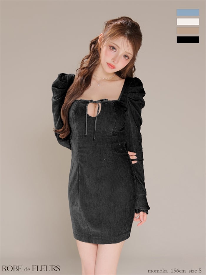 ROBE de FLEURS ローブドフルール 【XSサイズあり】ストーン付きベロアバックオープンタイトミニキャバドレス fm4124-c