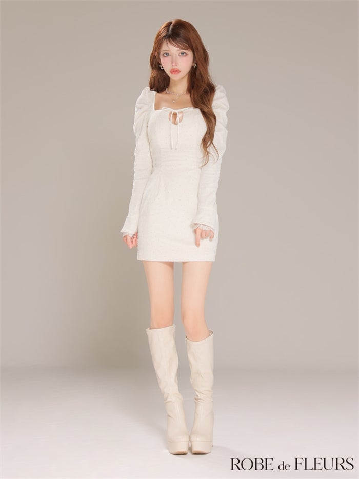 ROBE de FLEURS ローブドフルール 【XSサイズあり】ストーン付きベロアバックオープンタイトミニキャバドレス fm4124-c