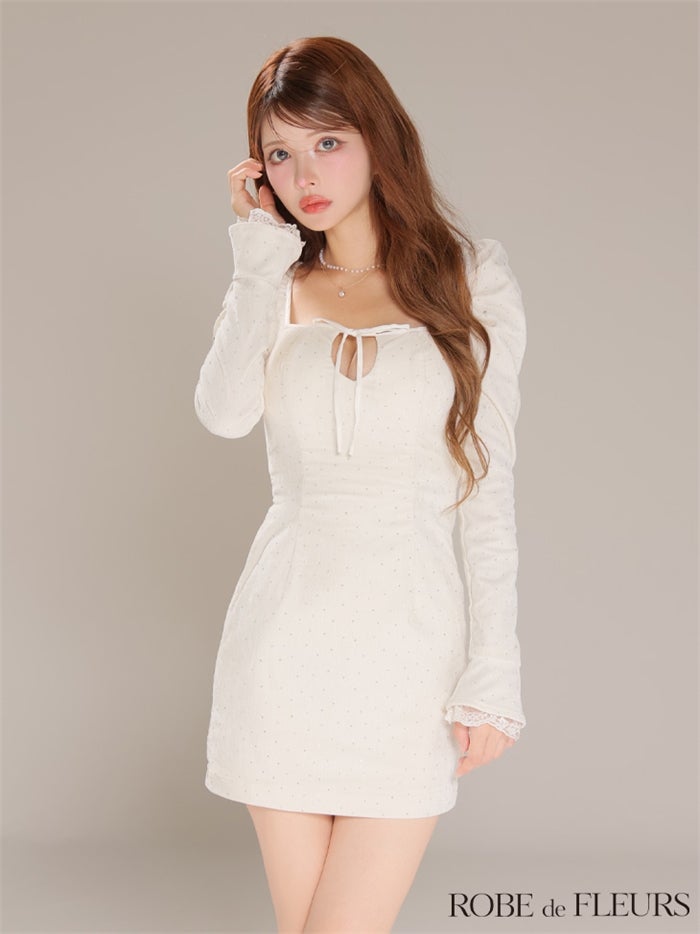 ROBE de FLEURS ローブドフルール 【XSサイズあり】ストーン付きベロアバックオープンタイトミニキャバドレス fm4124-c