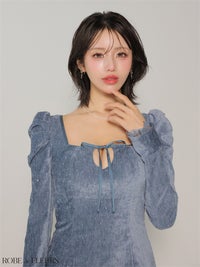 ROBE de FLEURS ローブドフルール 【XSサイズあり】ストーン付きベロアバックオープンタイトミニキャバドレス fm4124-c