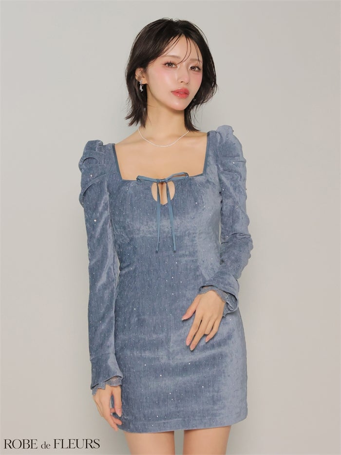 ROBE de FLEURS ローブドフルール 【XSサイズあり】ストーン付きベロアバックオープンタイトミニキャバドレス fm4124-c