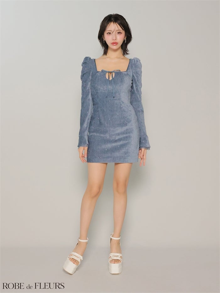 ROBE de FLEURS ローブドフルール 【XSサイズあり】ストーン付きベロアバックオープンタイトミニキャバドレス fm4124-c