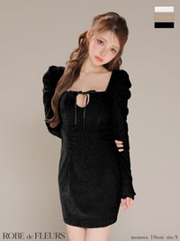 ROBE de FLEURS ローブドフルール 【XSサイズあり】ストーン付きベロアバックオープンタイトミニキャバドレス