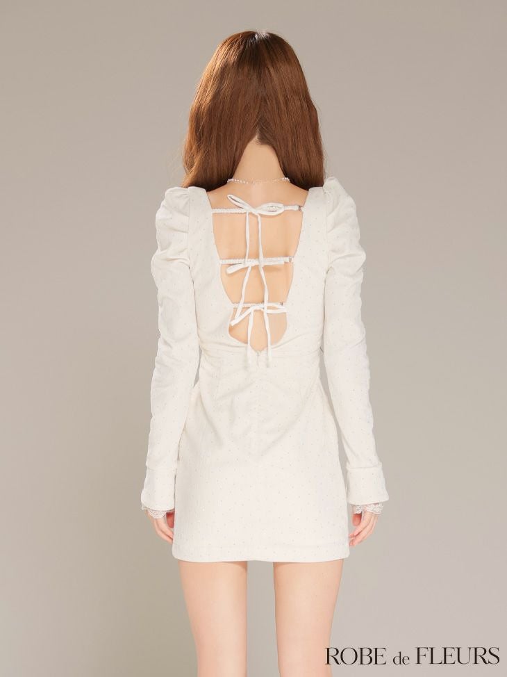 ROBE de FLEURS ローブドフルール 【XSサイズあり】ストーン付きベロアバックオープンタイトミニキャバドレス