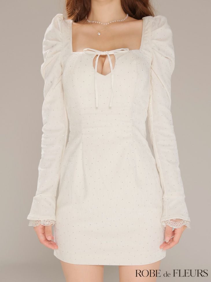 ROBE de FLEURS ローブドフルール 【XSサイズあり】ストーン付きベロアバックオープンタイトミニキャバドレス