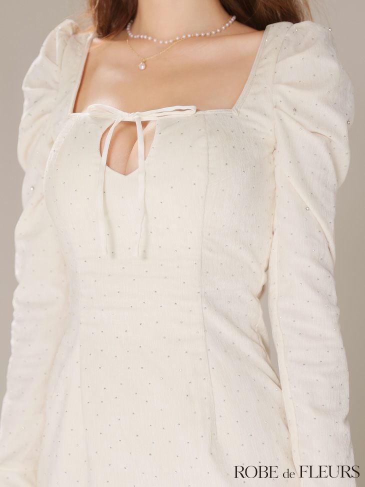 ROBE de FLEURS ローブドフルール 【XSサイズあり】ストーン付きベロアバックオープンタイトミニキャバドレス