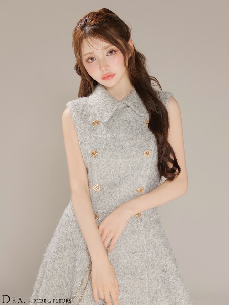 DEA. ディア バイ ローブドフルール 【XSサイズあり】シャギーウールダブルボタンフレアミニキャバドレス de4619-c