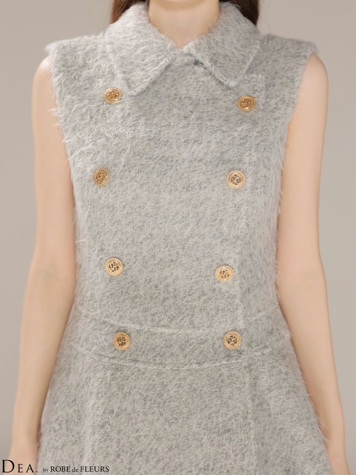 DEA. ディア バイ ローブドフルール 【XSサイズあり】シャギーウールダブルボタンフレアミニキャバドレス de4619