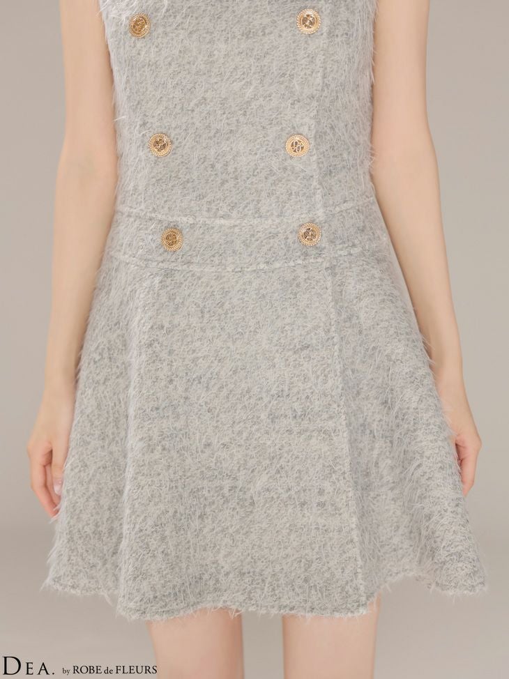 DEA. ディア バイ ローブドフルール 【XSサイズあり】シャギーウールダブルボタンフレアミニキャバドレス de4619
