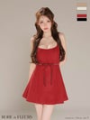 ROBE de FLEURS ローブドフルール【XSサイズあり】ウエストリボンラメ入りメルトンフレアミニキャバドレス fm3474-c