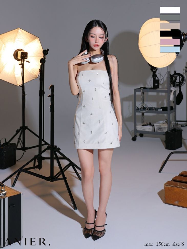 ROBE de FLEURS anier.ROBE ローブドフルール アニエルローブ  【XSサイズあり】Simple bear bijou mini dress シンプルベアビジューミニドレス fm-anier4056-c