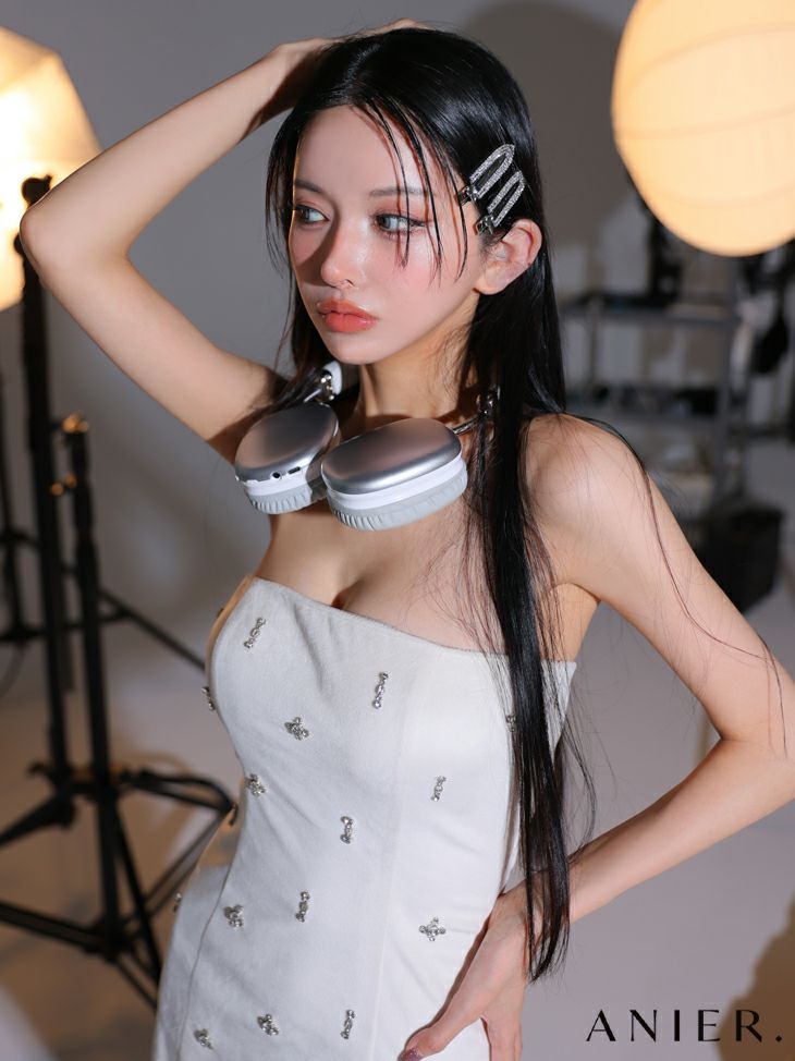 ROBE de FLEURS anier.ROBE ローブドフルール アニエルローブ  【XSサイズあり】Simple bear bijou mini dress シンプルベアビジューミニドレス fm-anier4056-c