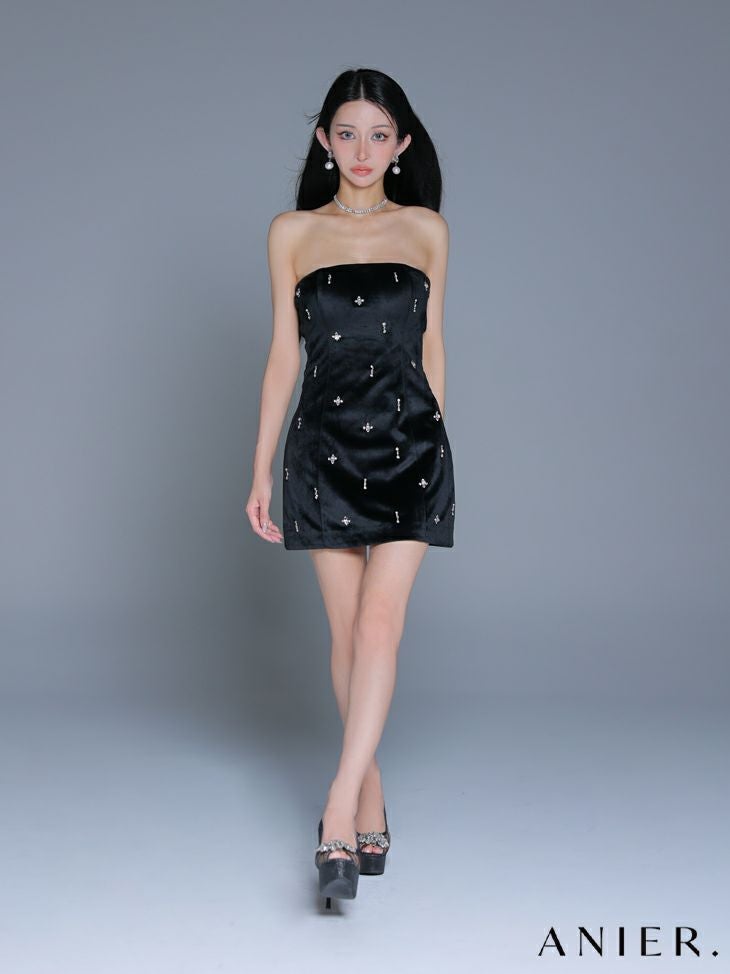 ROBE de FLEURS anier.ROBE ローブドフルール アニエルローブ  【XSサイズあり】Simple bear bijou mini dress シンプルベアビジューミニドレス fm-anier4056-c